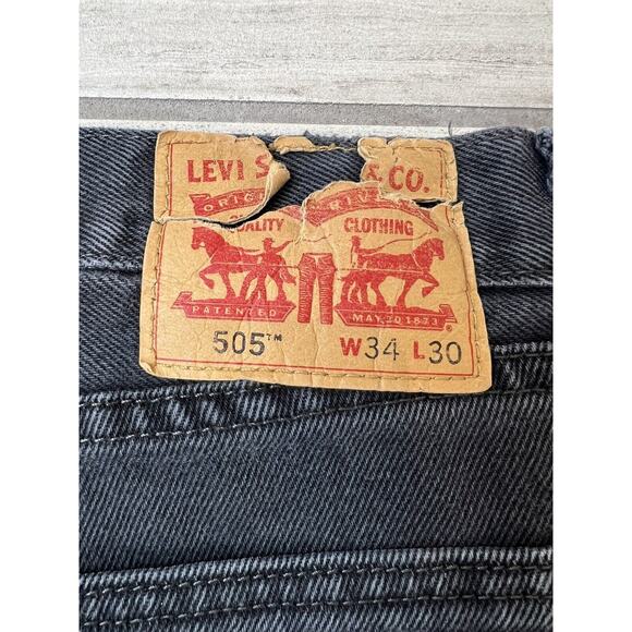 Levi's 505 Straight Relaxed Leg Jeans Men's 34X30 Black Faded Distressed‎ - Picture 4 of 7